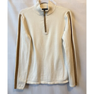 Jones New York Women's L Gold‎ Glitter Stripe 1/4 Zip Fitted Knit Pullover Chic